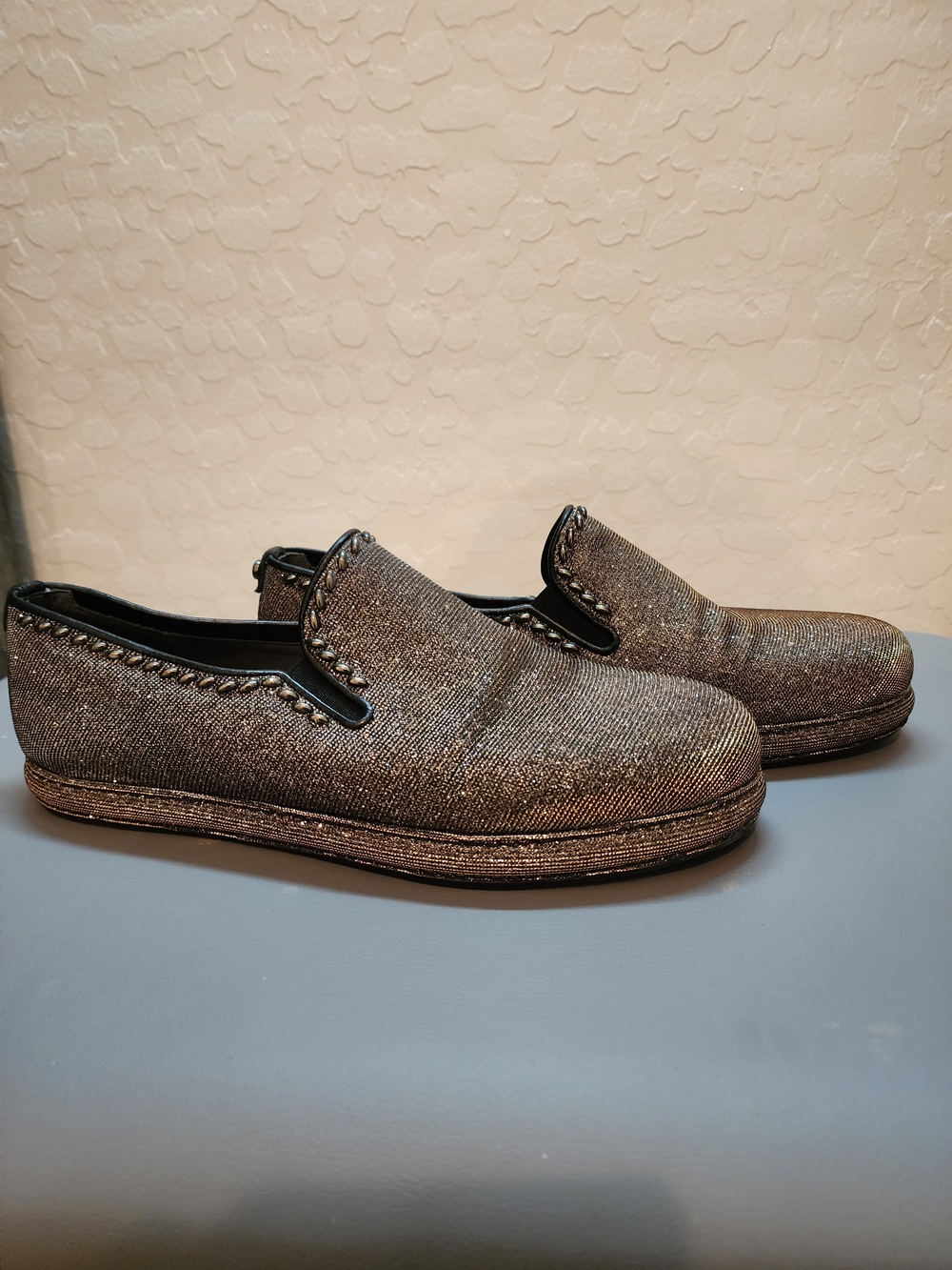 Stuart Weitzman Bronze Metallic Slip-On Loafers